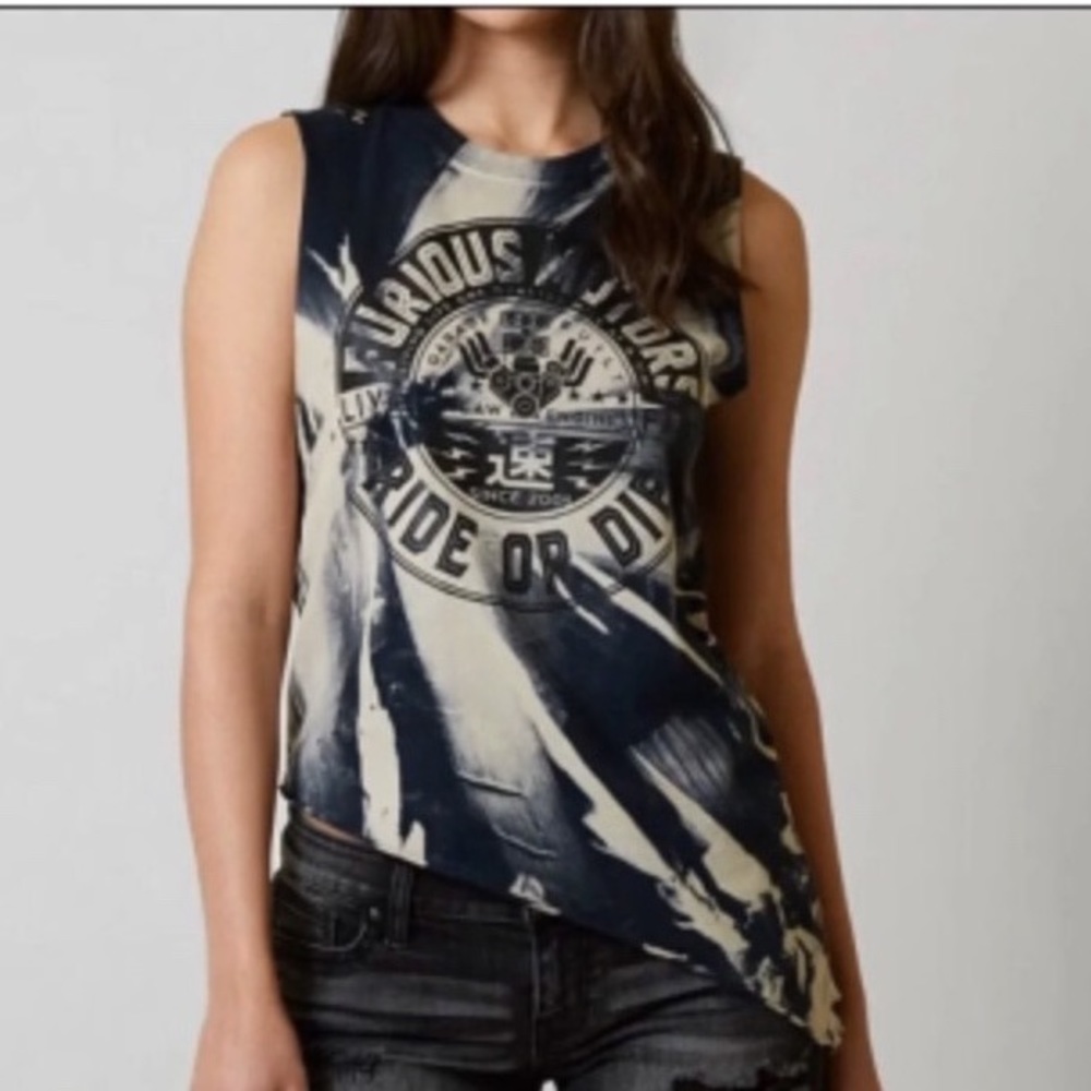 Affliction Fast & Furious Tie Dye Tank Top distress Medium Open back Crisscross